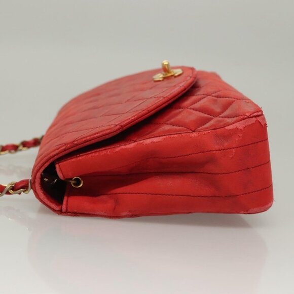 CHANEL Matelasse Chain Shoulder Bag Lamb Skin Red Gold CC Auth 136059 - Picture 4 of 16